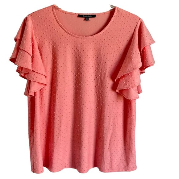 Zoey & Leelo Peach Top with Ruffle Sleeves Woman's Plus Size 2X NEW - Picture 1 of 9